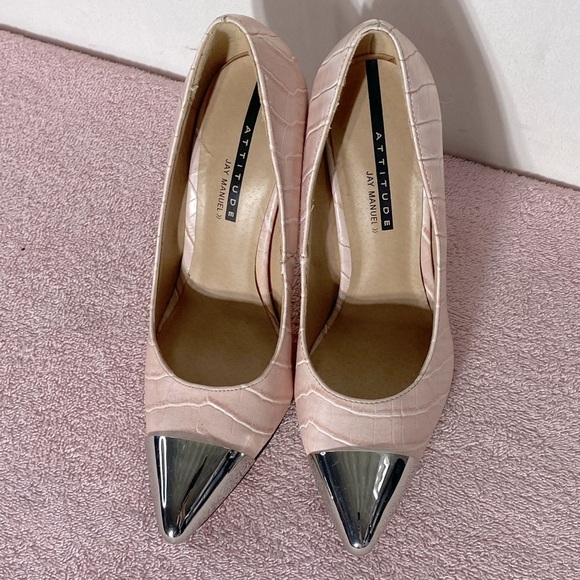 Attitude By Jay Manuel Pink Faux Reptile Leather Pumps With Chrome Toes 7 - Picture 12 of 12